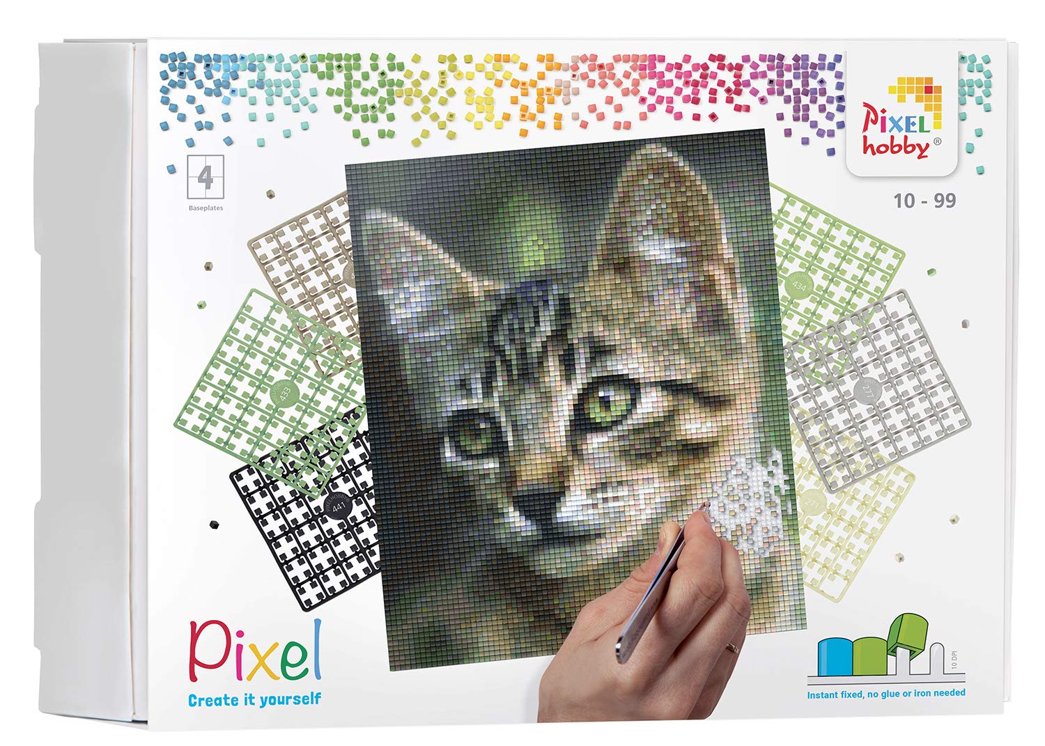 Pixel P090034 gift box cat, picture approx. 20.3 x 25.4 cm, easy plug-in system, no ironing or gluing, stones made of bioplastic, ideal for children