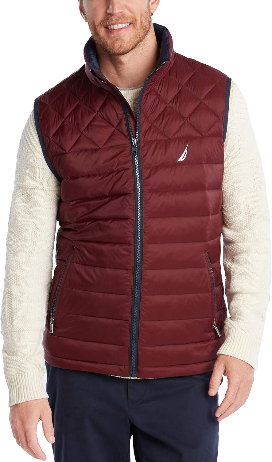 Nautica Men's Light Weight Quilted Vest, Royal Burgundy, Medium Amazon
