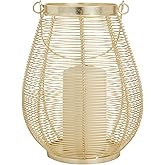 Deco 79 Metal Decorative Candle Lantern with Thin Metal Handle, 8" x 8" x 11", Gold