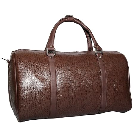 New RichSign Genuine Premium Imported Croco Synthetic Leather Travel tourister/Gym Duffle Bag for Men Women | Soft Shell | Inner Zip Pocket | 20 Liters | overnighter Luggage Carry case Bag | (Brown)