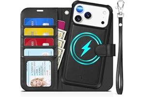TUCCH 2-in-1 Detachable Wallet Case for iPhone 17 Pro Max (6.9") 2025, Wireless Charging | RFID Blocking 4 Card Holder | Wrist Strap | Kickstand | Magnetic | PU Leather | Protective Flip Cover | Black
