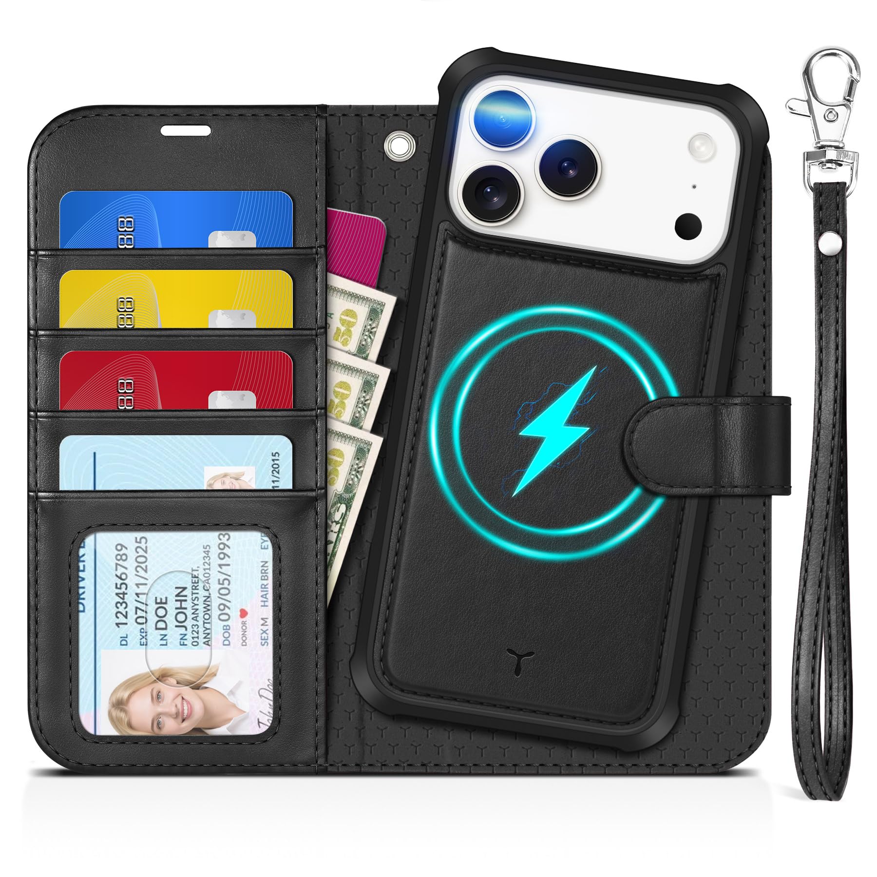 Photo 1 of TUCCH 2-in-1 Detachable Wallet Case for iPhone 17 Pro Max (6.9") 2025, Wireless Charging | RFID Blocking 4 Card Holder | Wrist Strap | Kickstand | Magnetic | PU Leather | Protective Flip Cover | Black