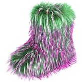 qenqenr Fashion Fur Boots,Flat Heel Comfy Plush Warm Snow Booties,2025 Winter Outdoors Furry Boots,Mid-Calf Faux fur Boot for Women.