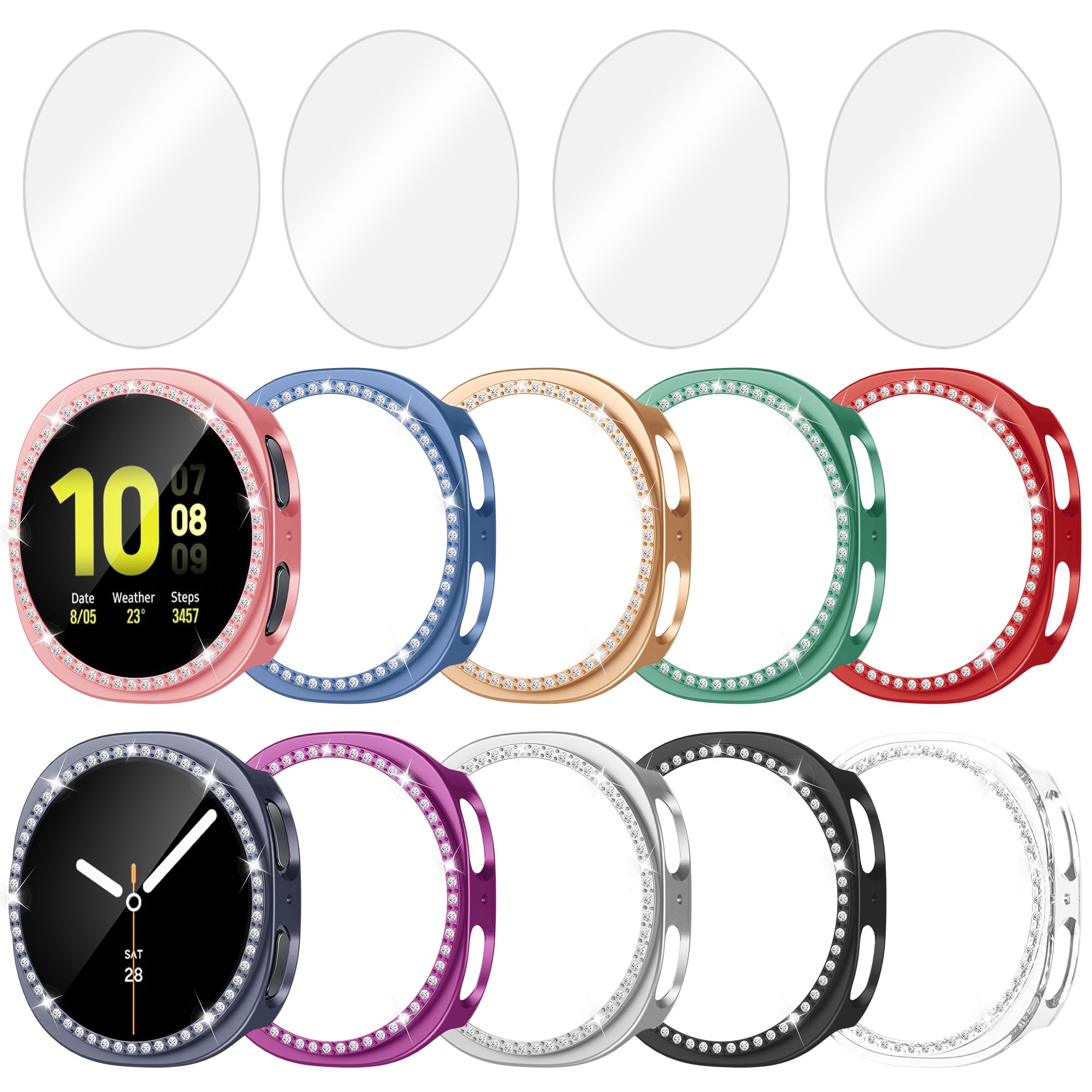Bougraite 10+4 Pack Bling Case for Samsung Galaxy Watch 8 44mm with Tempered Glass Screen Protector, Glitter Diamond Hard PC Scratch Resistant Protective Cover Compatible with Galaxy Watch 8 44mm
