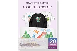 LEJOSEI Heat Transfer Paper for Inkjet & Laserjet Printer (20 Sheets 8.5"x11", 10 Light+10 Dark), Wash Durable, Long Lasting Printable HTV Infusible Ink Transfer Sheets, Vinyl Iron on Fabric Printer Paper