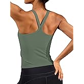 ATTRACO Women's Workout Tank Top Built in Bra Ribbed Athletic Tank Racerback Workout Top Scoop Neck