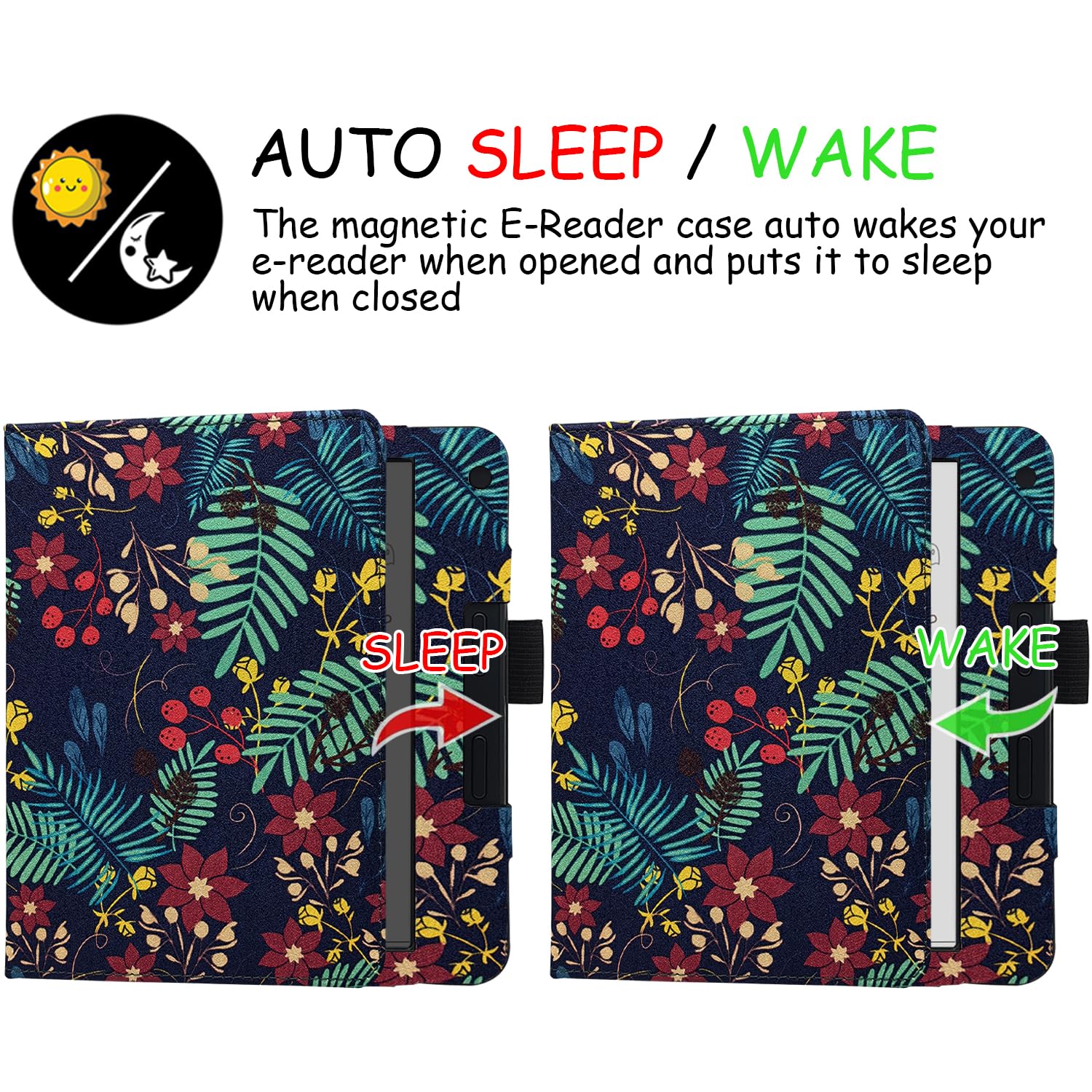 Double Stand Case for 7'' Kobo Libra Colour/Libra 2 Cover with Auto Sleep&Wake/Double Hand Strap/Magnetic Closure fits Kobo Libra e-Reader (Jungle Flower)