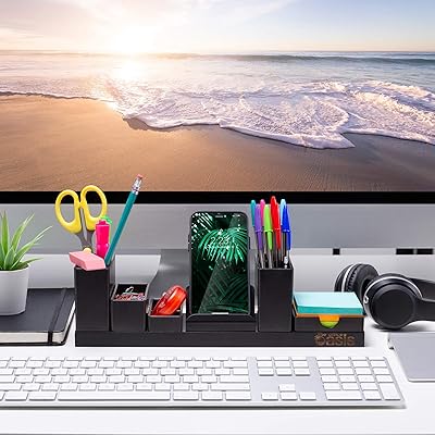 Buy Desk Organizer With Adjustable Pen Holder Pencil Cup Phone Stand Sticky Note Tray Paperclip Storage And Office Accessories Caddy Desktop Organization For Cubicle Or Home Office Black Online In Turkey B07t18yrz2