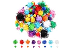 ASTER 100Pcs Craft Pom Pom Balls,5 Sizes Colored Pom Poms Arts and Crafts, Soft and Fluffy Craft Pompoms Bulk Large Fuzzy Pompom Balls for Crafts DIY Creative Crafts Decorations (1/1.5/2/2.5/3 CM)