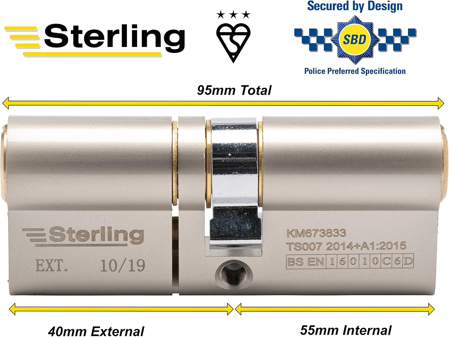Sterling TS007 BS3 3 Star Police Approved Secured by Design Euro Door Cylinder, Dual Finish Brass & Satin Nickel - Image 5