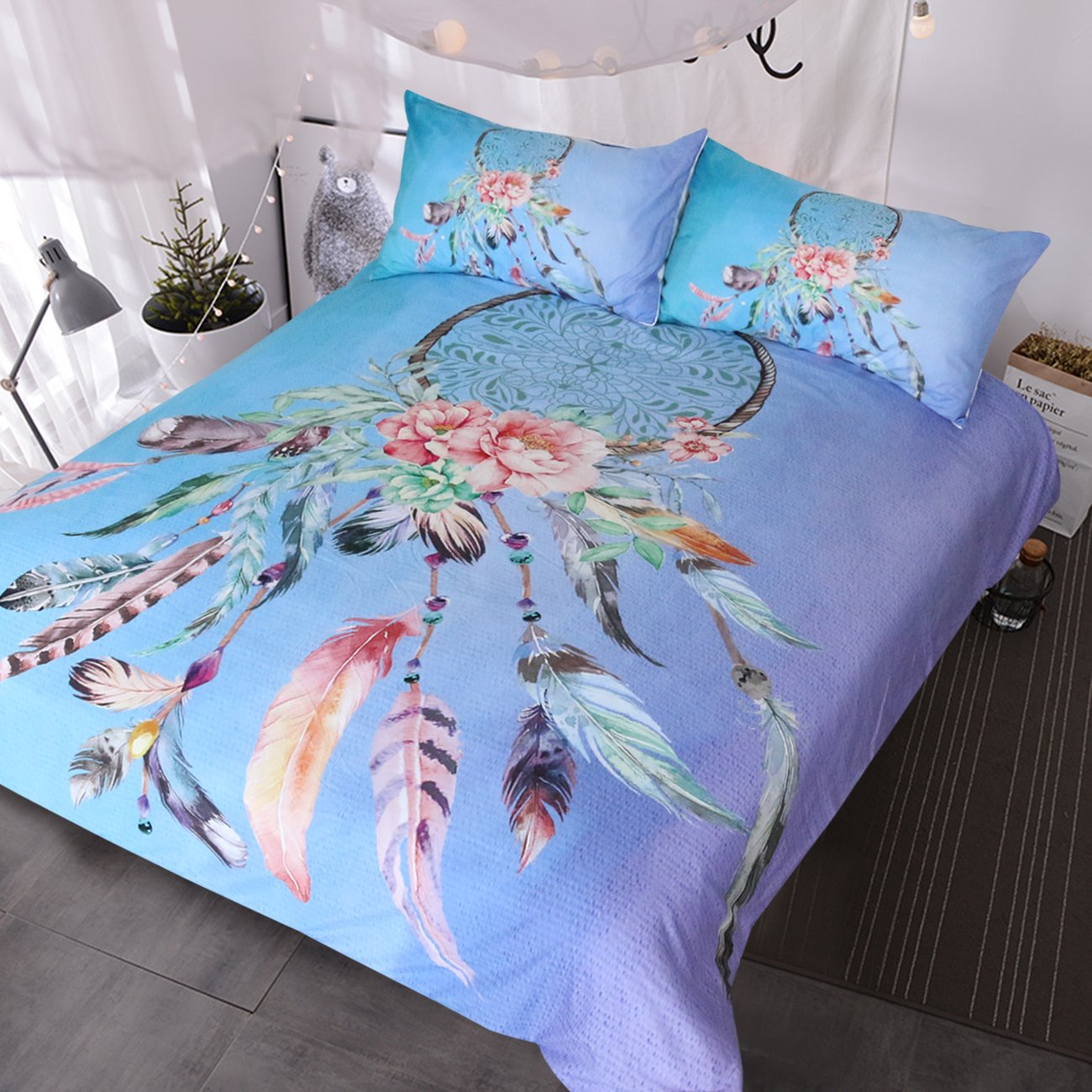 BlessLiving Big Dreamcatcher Colors Bedding, 3 Piece Dream Catcher Duvet Cover Set, Boho Doona Cover