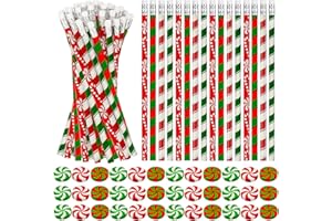 CINROBIYE 100 Pieces Christmas Pencils and Candy Cane Eraser Bulk,Xmas Stationery Pencil Christmas Eraser for Holiday School Party Favors Stocking Stuffers Classrooms Student Rewards Teacher Supplies