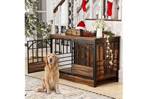 COZPAW 52 Inch Dog Crate Furniture, Extra Large Dog Kennel Indoor for XLarge Breed, Heavy Duty Dog Cage with Double Elegant Arched Doors, Decorate as TV Stand & End Table-Retro Brown