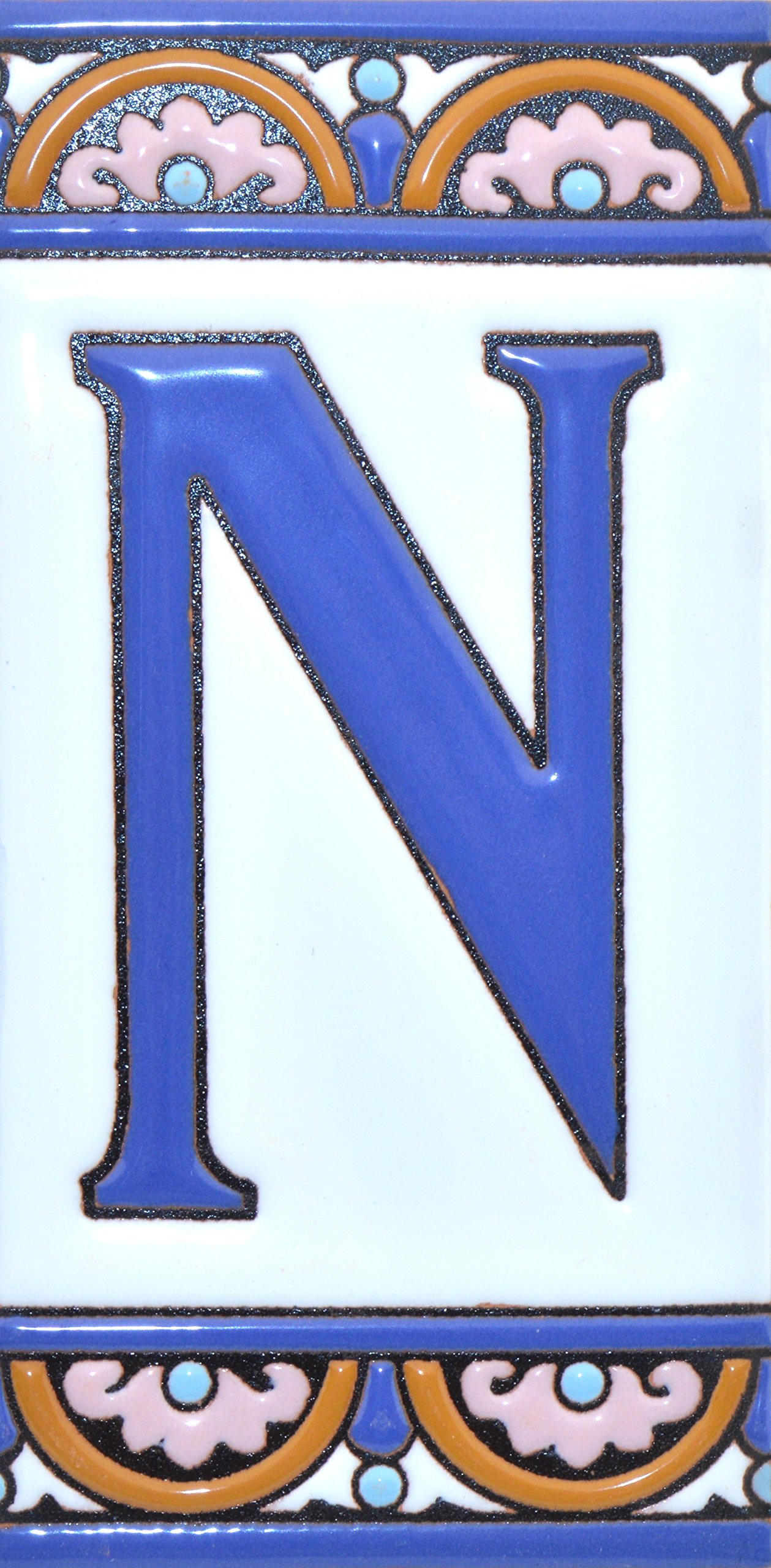House letters 6 inch. Handpainted house letter tiles for signs, addresses and names. Address numbers for houses. House address numbers and letters. Design ARCO GRANDE 5,86" x 2,91" (LETTER N)