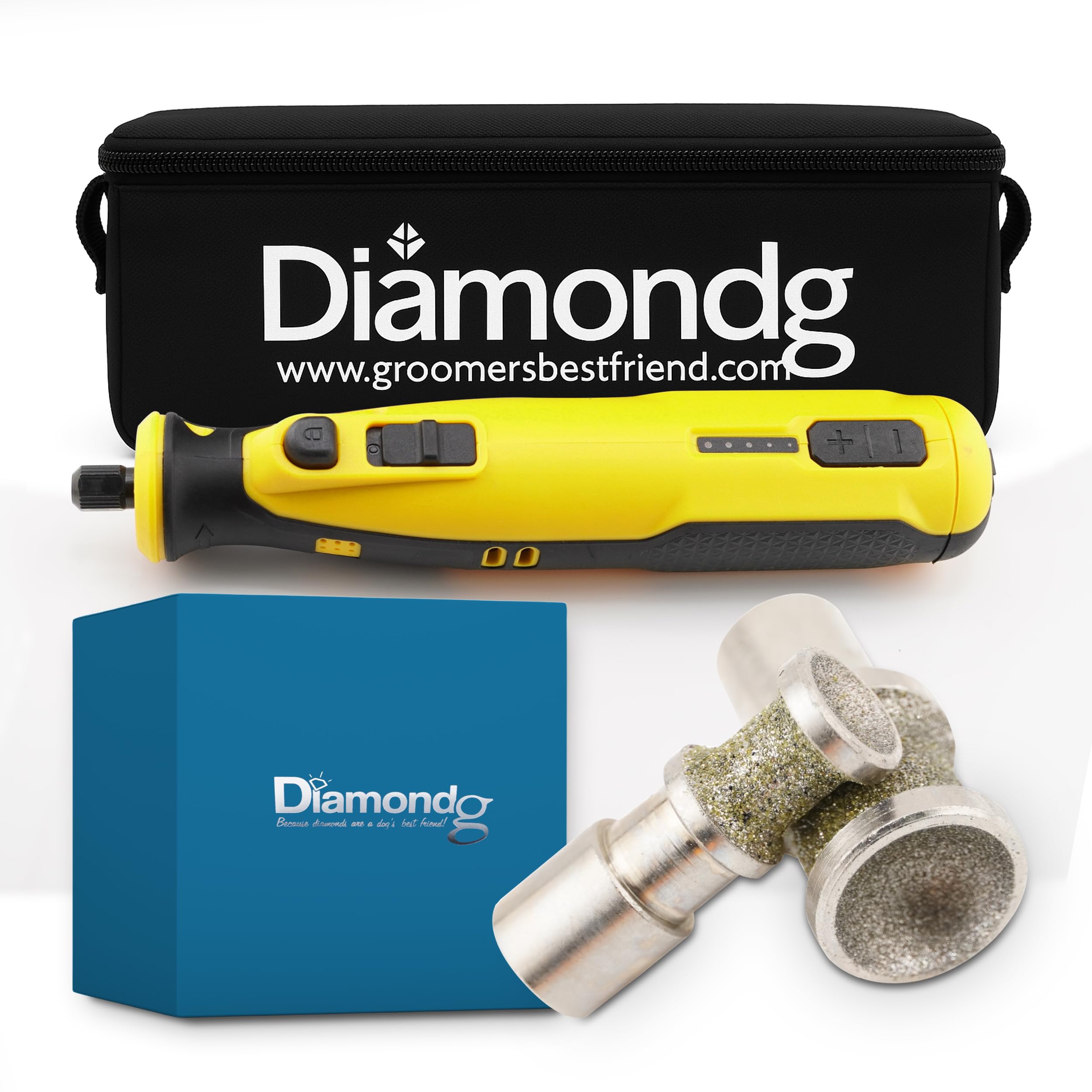 Photo 1 of Diamondg Cordless Dog Nail Grinder with Quiet Sound & LED Tip for Large & Small Dogs, 4hrs. Runtime, 2 Bits Included, Yellow