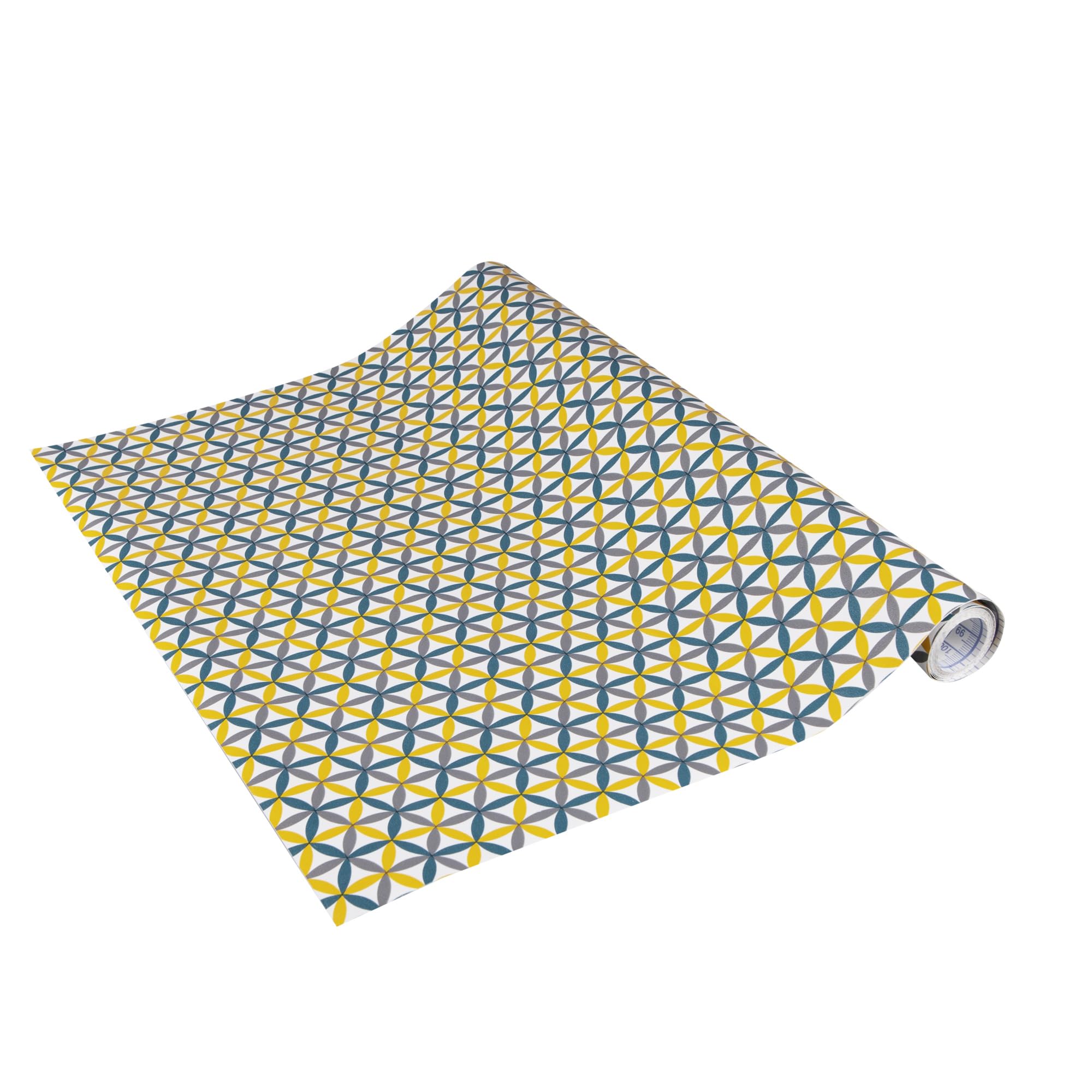Venilia Adhesive Film, Charleston Retro Pattern Yellow/Grey, 45 cm x 2 m, 95μ Thickness, Self-Adhesive Furniture Film, Decorative Film, Wallpaper, Kitchen Film, PVC Free from Phthalates, Made in EU