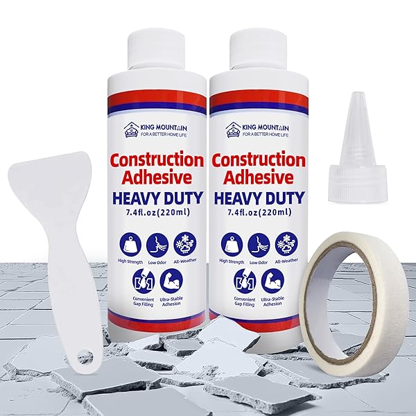 CONSTRUCTION ADHESIVE HEAVY DUTY, TILE ADHESIVE 2×220ML,CEMENT GLUE FOR CONCRETE,VERSATILE CONSTRUCTION GLUE FOR TILE,FLOOR,STONE,WALL ETC,WATERPROOF AND HIGH STRENGTH,WHITE
