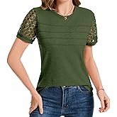Ammiko 2025 Women's Short Sleeve Tops Summer Shirts Lace Spring Dressy Casual T-Shirts Trendy Cute Work Outfits Blouses