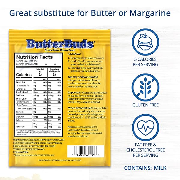 BUTTER BUDS SAUCE MIX, 4 OZ (4-PACK) – NON-GMO, GLUTEN-FREE NATURAL BUTTER FLAVORED SAUCE MADE WITH BUTTERMILK, 0 FAT, 0 CHOLESTEROL