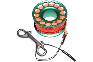 DIVETEC 98FT SCUBA DIVING REEL: Aluminum Finger Spool with Stainless Steel Double-End Bolt Snap, Bright Color Nylon Line, Lar