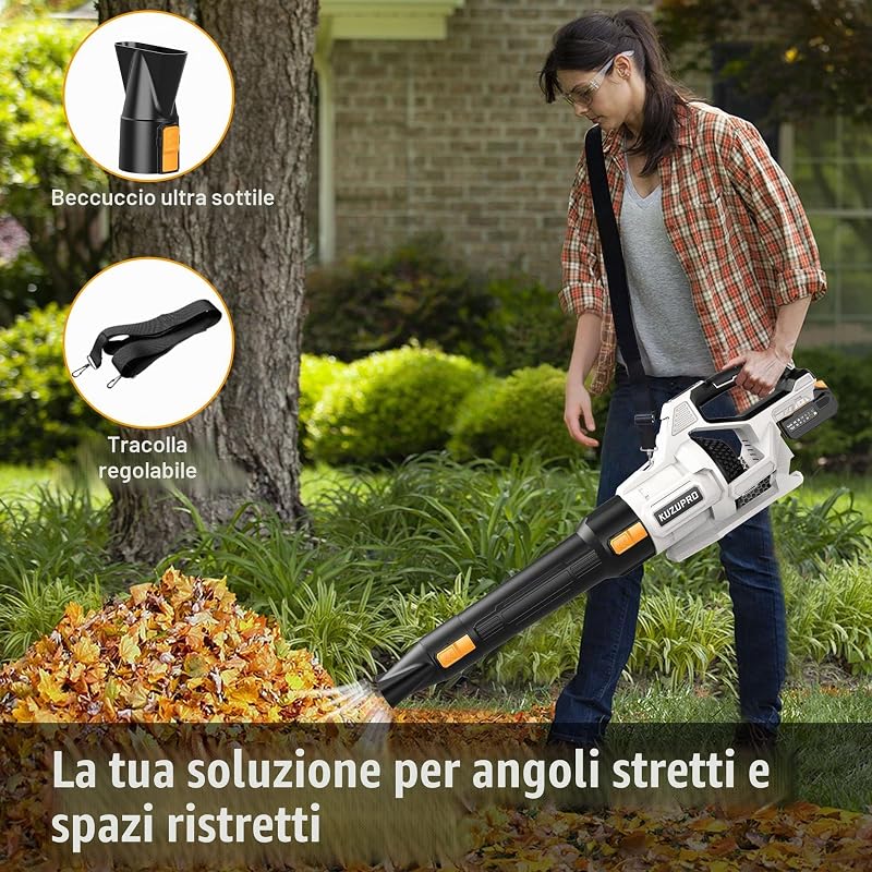 Soffiatore a Batteria KUZUPRO per Foglie, 21 V, 2 Batterie da 4,0 Ah