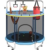 60" Trampoline for Kids with Enclosure Net, Toddler Trampolines Indoor | 500lbs Capacity Trampolines Indoor &amp; Outdoor, 5ft Kids Trampoline with Adjustable Gymnastic Bar, Gift for Boys &amp; Girls
