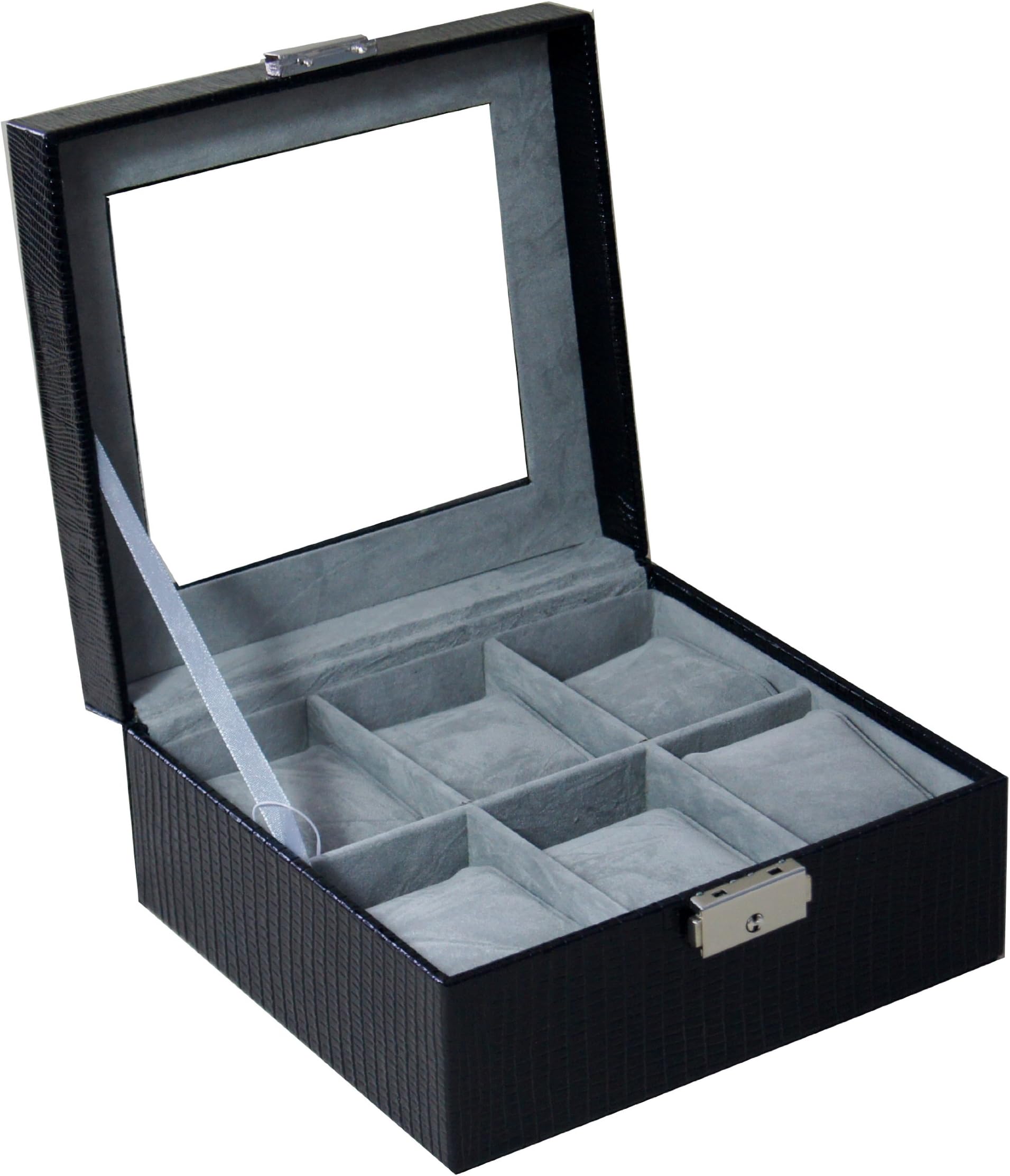 Faux Leather 6 Watch/Jewellery Display Case Watch Box Watch Bracelet Bangl 18×17×9cm/7×6.7×3.5inch(LxWxH)