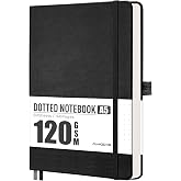 AHGXG Dotted Journal Notebook, 160 Numbered Pages, A5 Size (5.7'' x 8.3'') | 120 GSM Thick Paper, Leather Hardcover, for Journaling, Planning, Tracking (Black)