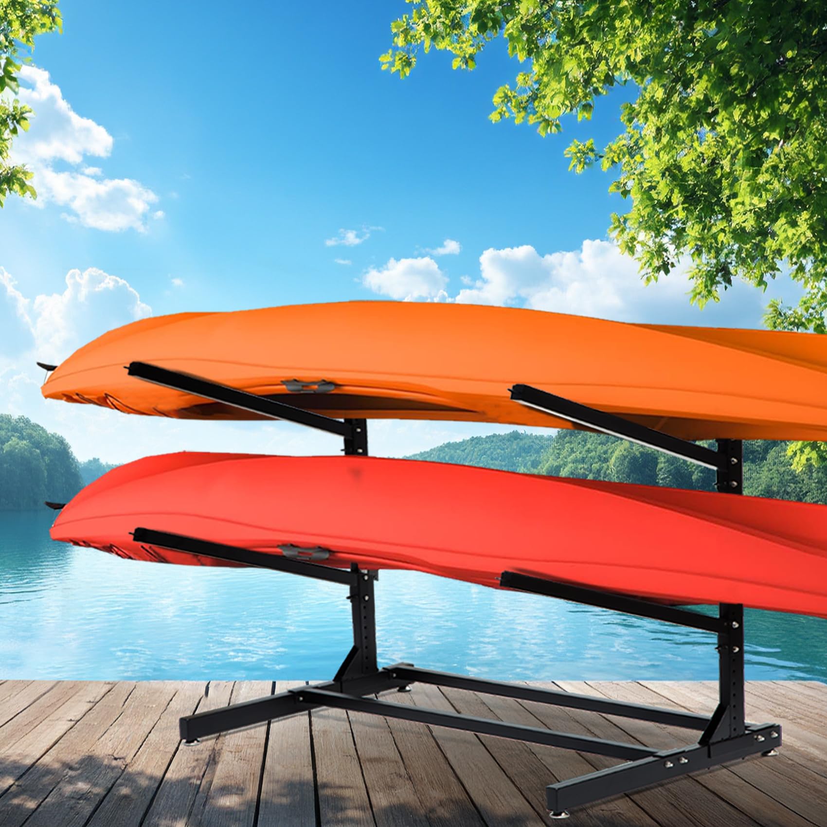 Photo 1 of **PICTURE FOR REFERENCE**Taelakeni Kayak Storage Rack, Heavy Duty Kayak Freestanding Stand Rack, 2 Layers Adjustable Holder for Storing Kayaks, Canoes, Paddleboards and Surfboards, 2 Layers