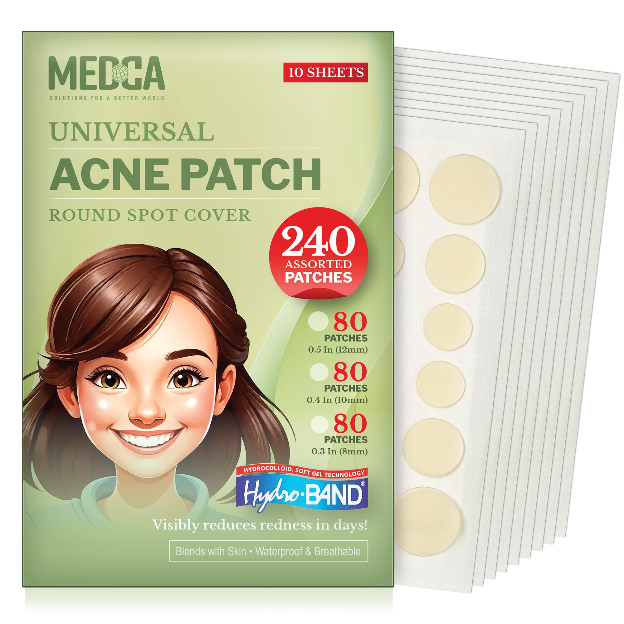 Acne Absorbing Covers - Hydrocolloid Acne Care Bandages (240 Count) Three Universal Patch Sizes, Acne Blemish Treatment for Face & Skin Spot Pore Patch that Conceals, Reduce Pimples and Blackheads