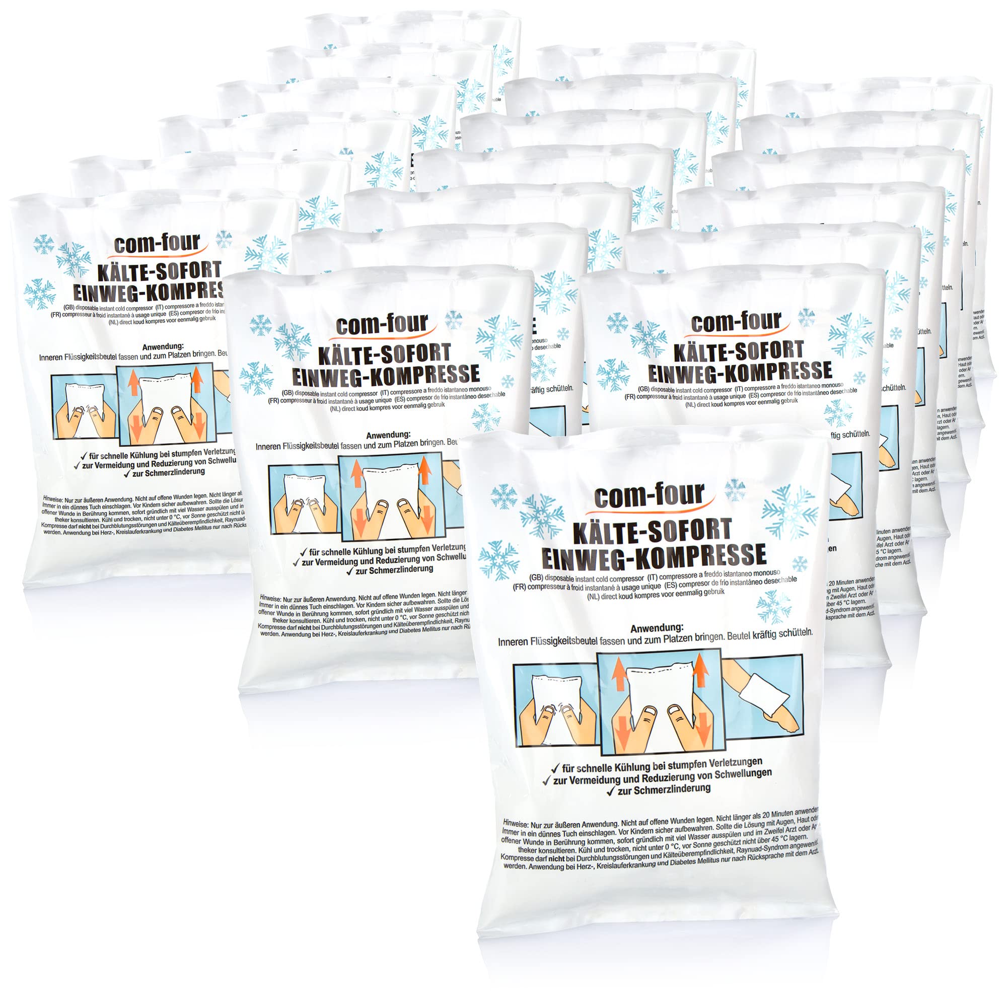 COM-FOUR® 20x Disposable Instant Cold Compress - Cold Pack for immediate Cooling and for First aid Measures - Cooling pad for External use, 21 x 15 cm (20 Pieces - Set 2)