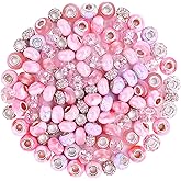 120pcs European Large Hole Beads, Assortments Charm Lampwork Murano Spacer Craft Beads for DIY Charms Bracelet Necklace Earring Jewelry Making Supplies(Pink)