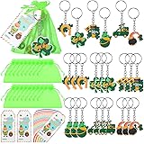 Huquary 72 Pcs St. Patrick's Day Gifts 24 Set St. Patrick's Day Students Gifts with Shamrock Keychain, Gift Label Tags, Green