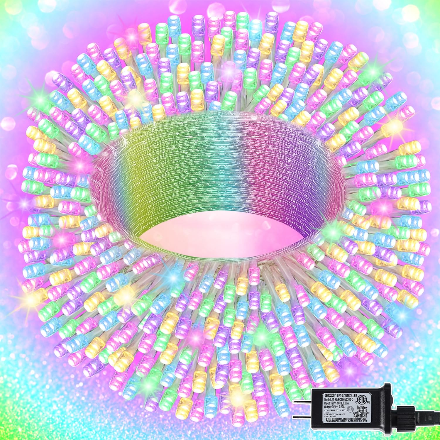 LJLNION 300 LED Easter String Lights, Extra Long 98.5FT Fairy Lights Outdoor Indoor, 8 Lighting Modes, Plug in Waterproof for Patio Garland Party Bedroom Garden Spring Decorations (Pastel Multicolor) Image