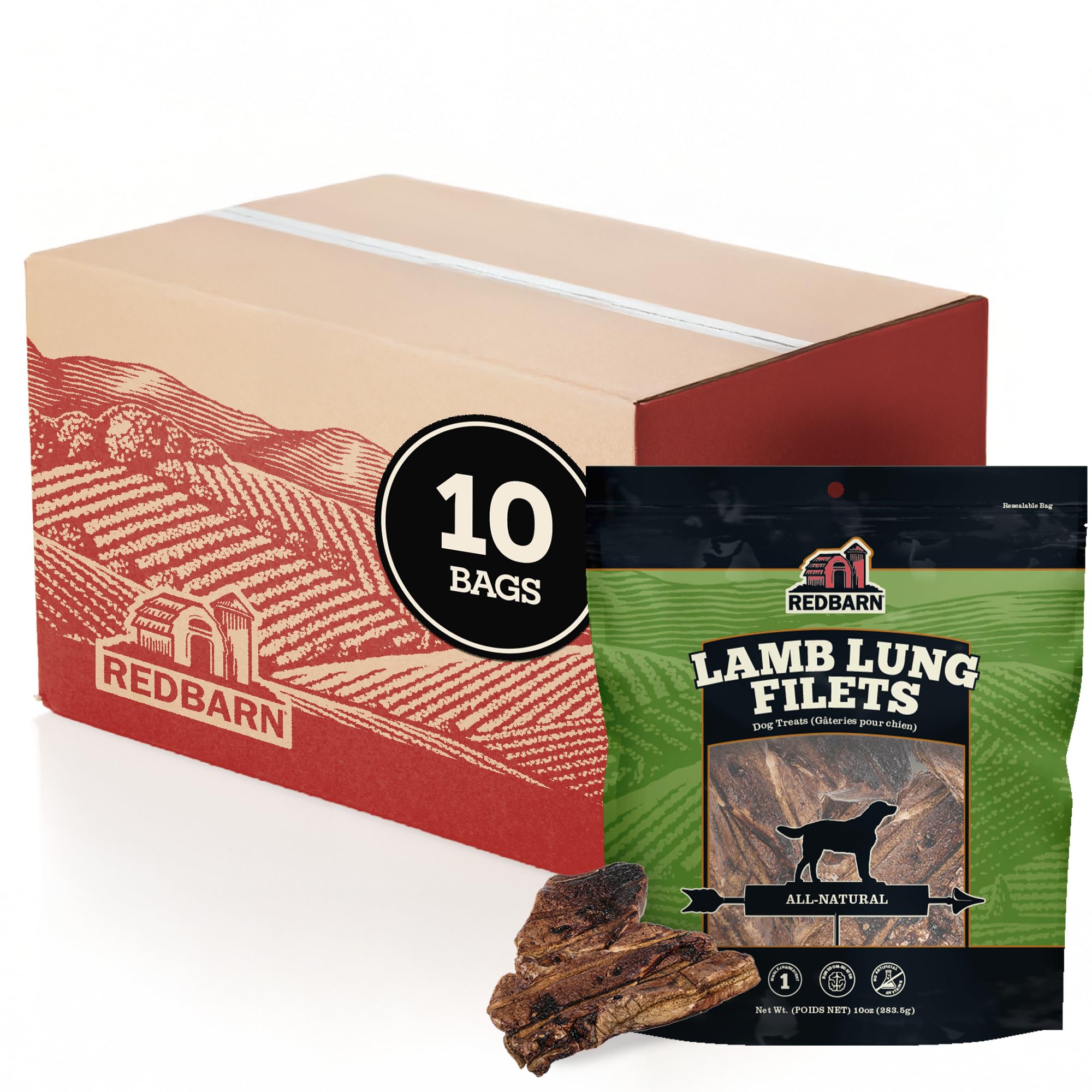 Photo 1 of ***FACTORY SEALED***Redbarn Lamb Lung Filets - Oven Roasted Jerky-Style Dog Treats, Flavorful, Tasty & Highly Palatable Chews, Single Ingredient Protein – 10 oz, Case of 10 Bags