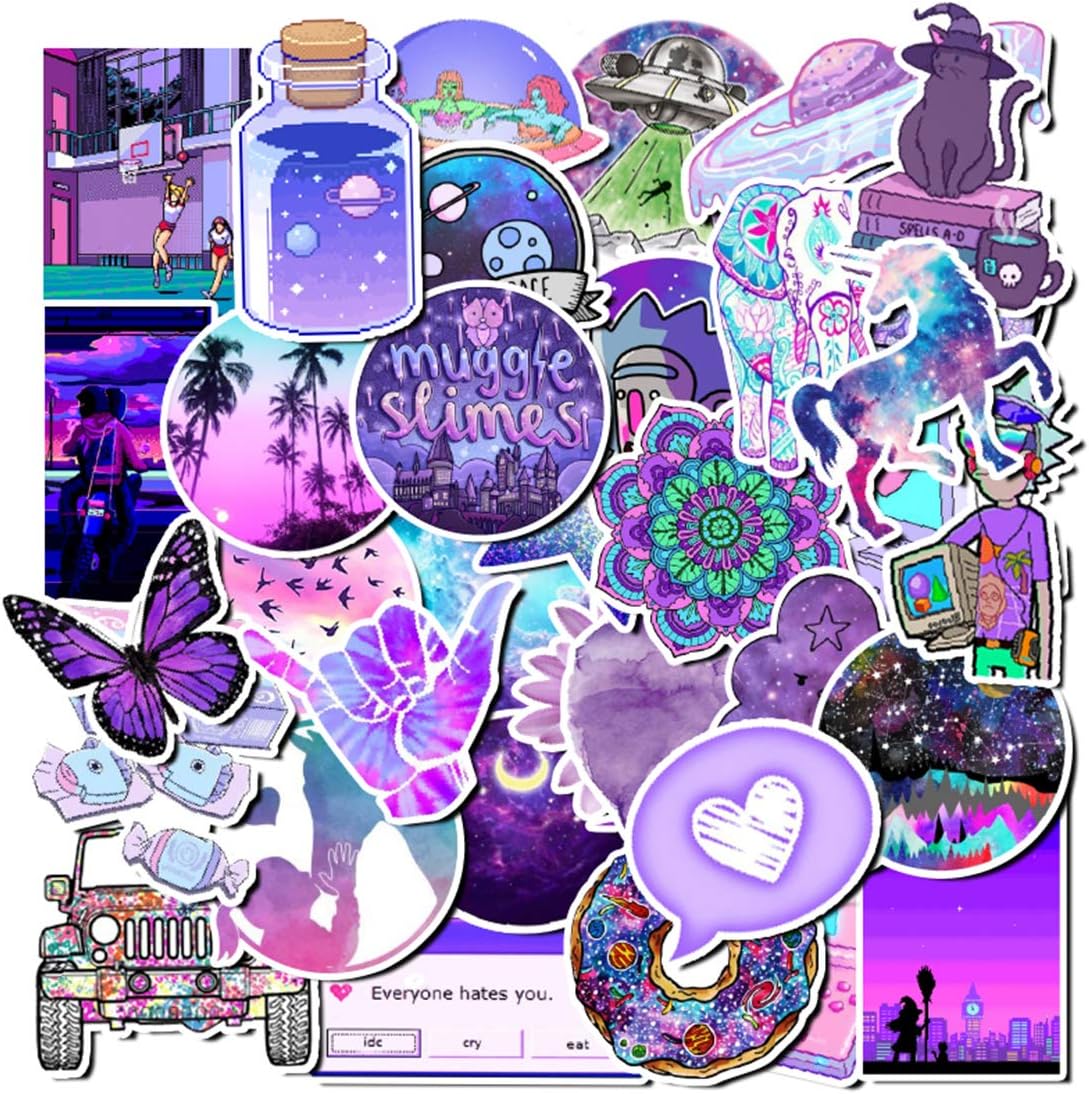 Sweetures Cute Purple Teen Girl Decal Stickers for Laptop and Water Bottles,Waterproof Durable Trendy Vinyl Laptop Decal Stickers Pack for Teens, Water Bottles, Computer, Travel Case (50pcs)