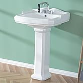 Miuara Pedestal Sink 23 Inch - 3 Hole Vintage Porcelain Pedestal Sink Combo for Bathroom, 19"Dx23"Wx36"H, White Color, with B
