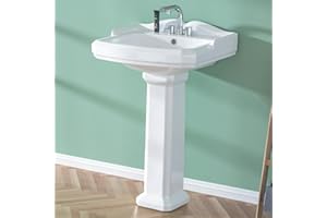 Miuara Pedestal Sink 23 Inch - 3 Hole Vintage Porcelain Pedestal Sink Combo for Bathroom, 19"Dx23"Wx36"H, White Color, with Backsplash, 1 Overflow Hole & 3 Faucet Hole
