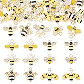 Pandahall 24Pcs Alloy Enamel Bee Rhinestone Charms Cute 3D Flatback Honeybee Charm Crystal Yellow Bees Pendant Dangle Charms for DIY Craft Wedding Decoration Necklace Bracelet Jewelry Making
