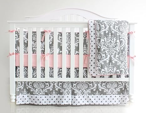 pink and grey floral crib bedding