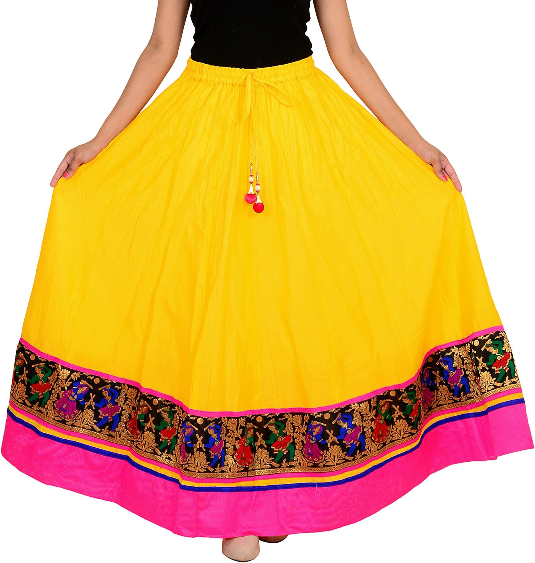 Jingle Impex Women's Cotton Patiala and Pyjama Separates (JPRSKRT-141, Yellow, Free Size)