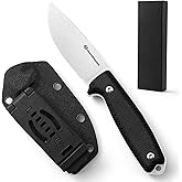 DRACHENADER 7.08" Fixed Blade Knife with Sheath, Full Tang Camping Knife, 14C28N Steel SilverBlade, Black Micarta Handle, Hor