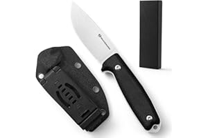 DRACHENADER 7.08" Fixed Blade Knife with Sheath, Full Tang Camping Knife, 14C28N Steel SilverBlade, Black Micarta Handle, Hor