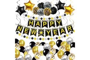 KatchOn, New Years Eve Party Supplies 2025 - Big, Pack of 70 | Happy New Year Banner, Happy New Years Decorations 2025 | Hanging Swirls, PomPoms, NYE Decorations 2025 | New Years Eve Decorations