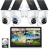 Wkkengd Solar Security Wireless Camera System with 10" Monitor, 2K F1.0 Super Aperture PTZ Battery Powered Cameras for Home Security, Pre-Installed 1TB HDD, Aurora Lux True Full Color Night Vison