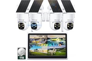 Wkkengd Solar Security Wireless Camera System with 10" Monitor, 2K F1.0 Super Aperture PTZ Battery Powered Cameras for Home Security, Pre-Installed 1TB HDD, Aurora Lux True Full Color Night Vison