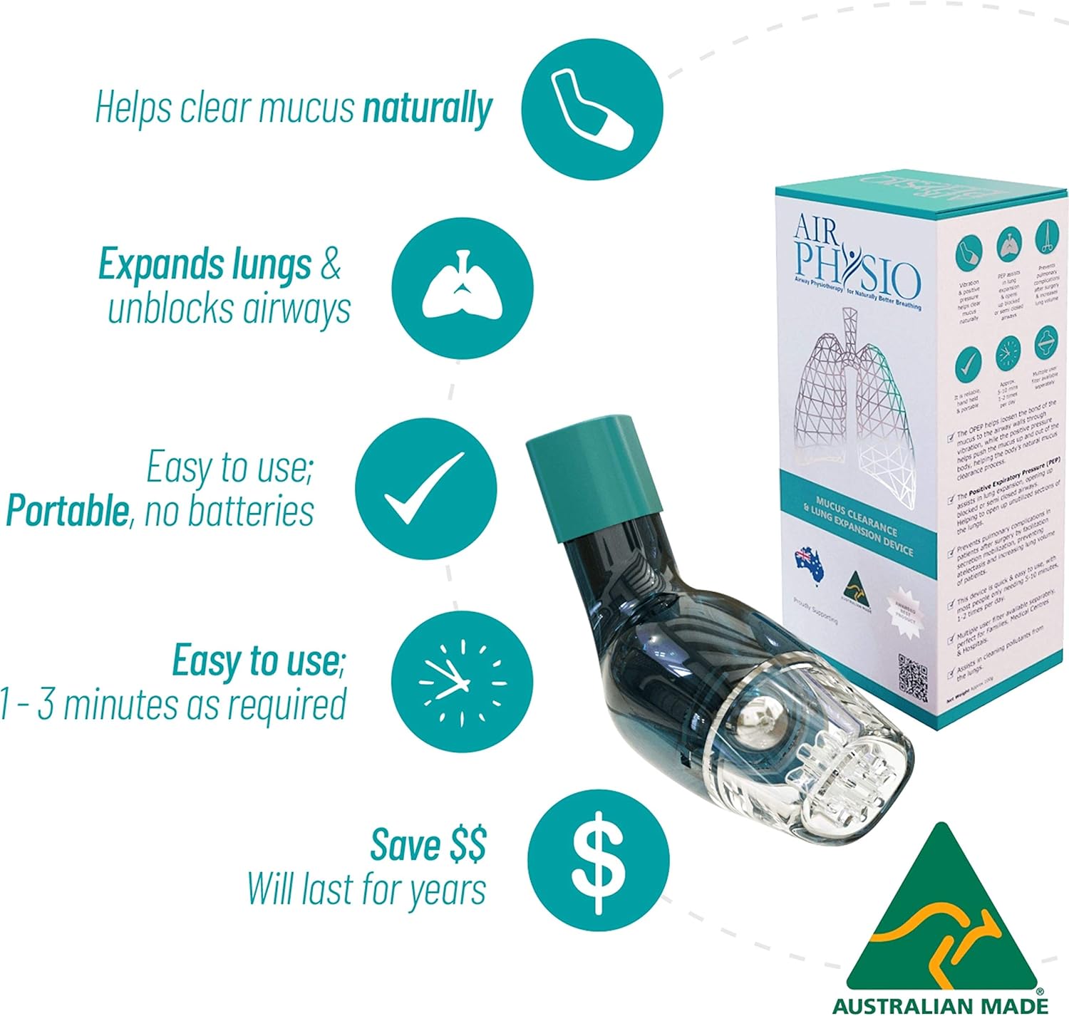 AirPhysio Natural Breathing Lung Expansion & Mucus Removal Device, Exerciser & Cleanse Therapy Aid Improves Sleep & Fitness, Treatment for COPD, Asthma, Bronchitis, Cystic Fibrosis,Pulmonary Relief: Health & Personal Care