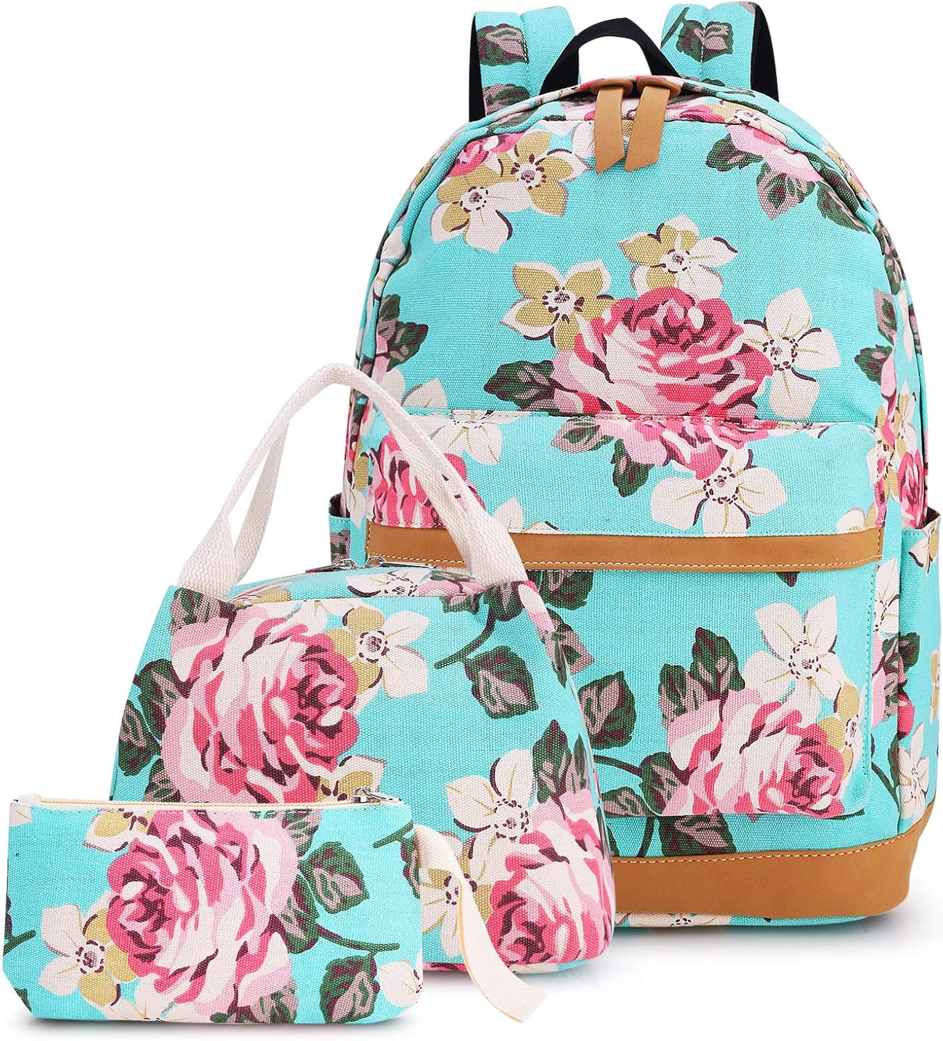 Pawsky Canvas School backpack Set Lightweight Teen Girls Women Kids School Bags College Bookbag Fits 14 Inch Laptop Bag