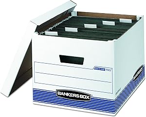 Bankers Box HANG'N'STOR Medium-Duty Storage Boxes, FastFold, Lift-Off Lid, Letter/Legal, 4 Pack (00785)