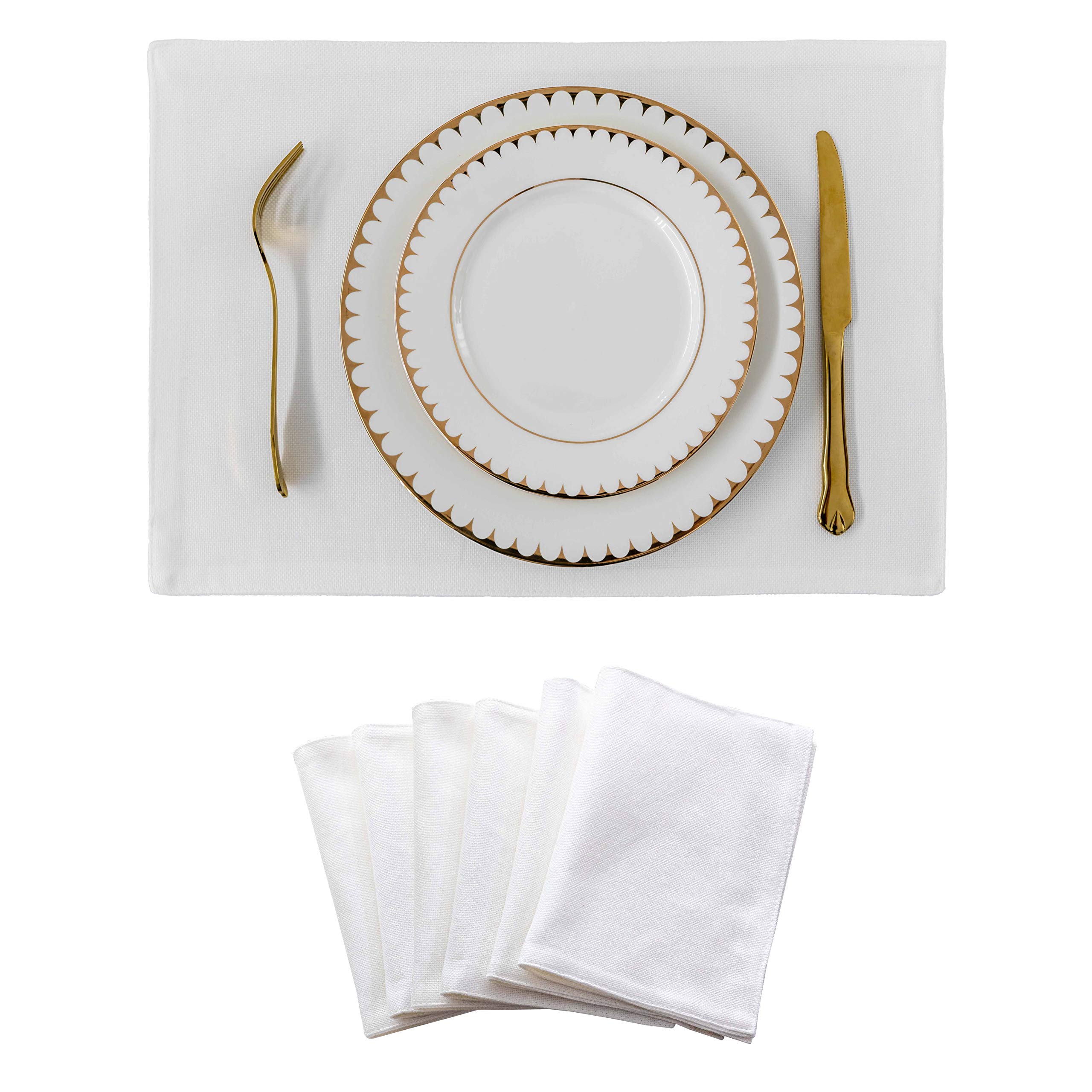 Home Brilliant White Placemats for Kitchen Easy Clean, Rectangle Place Mats Well Packaged, Faux Linen Table Mats Set of 6, 33 x 48 cm(13x19 Inch), Pure White